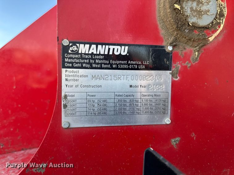 image for item YA0328 2022 Manitou 2150RT tracked skid steer loader