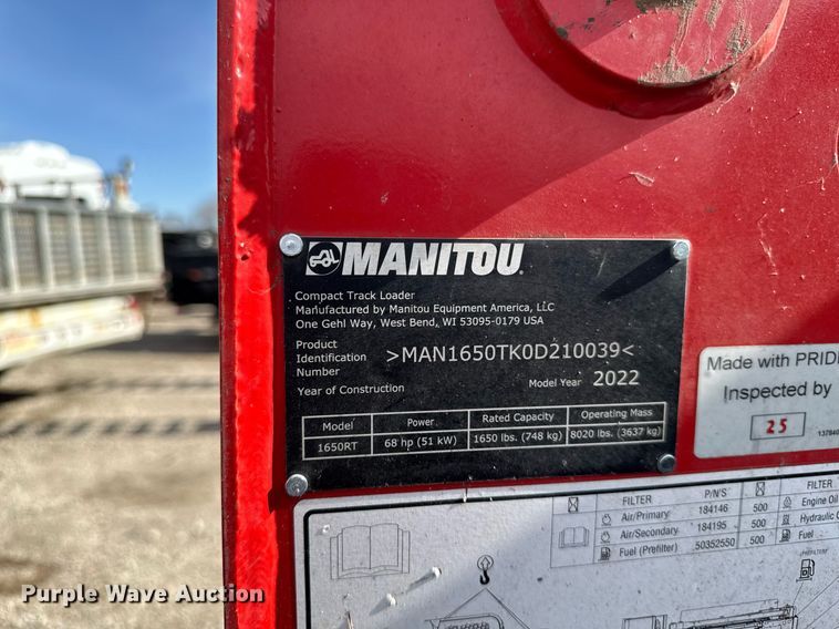 image for item YA0329 2022 Manitou 1650RT tracked skid steer loader