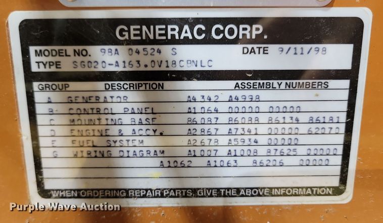 image for item DN3701 Generac 98A04524-S generator