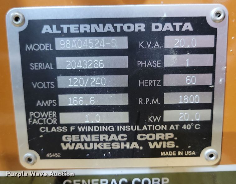 image for item DN3701 Generac 98A04524-S generator