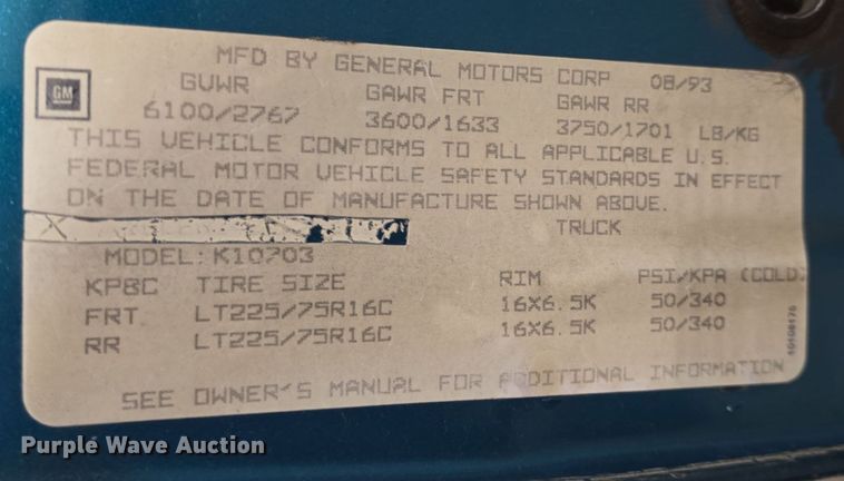 image for item DO7787 1994 Chevrolet Cheyenne K1500 pickup truck