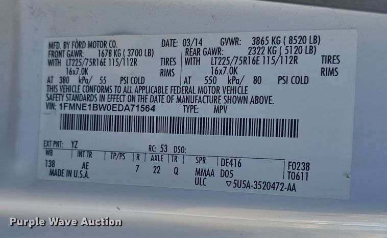 image for item DO7811 2014 Ford E150 van