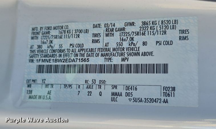 image for item DO7812 2014 Ford E150  van