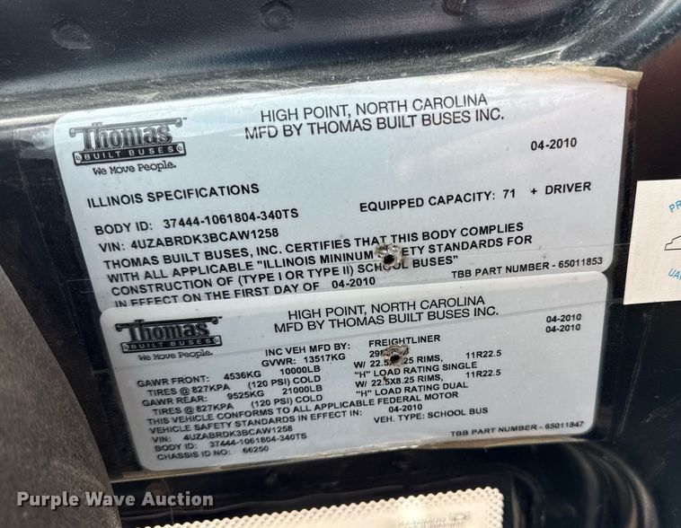 image for item DQ6685 2011 Thomas Built Saf-T-liner C2 school bus