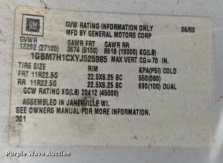 image for item DV1310 2000 Chevrolet C7500 dump truck