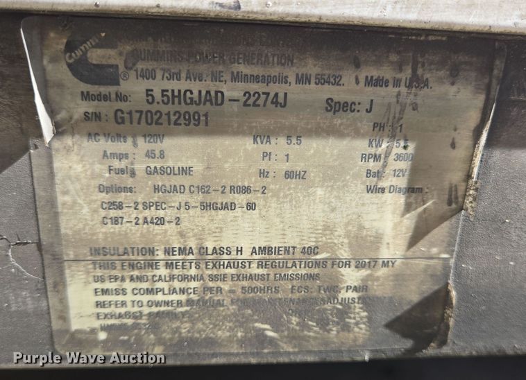 image for item DV1317 (3) Onan 5.5HGJAD generators