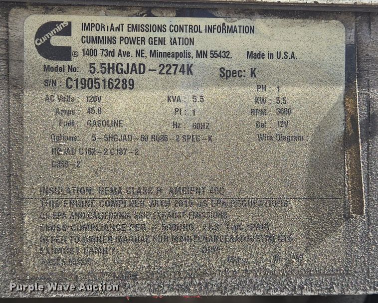 image for item DV1317 (3) Onan 5.5HGJAD generators