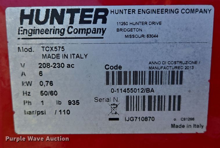image for item DV1318 2013 Hunter TCX575 tire machine