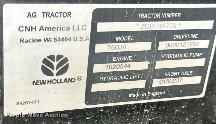 image for item DV1847 2012 New Holland T6030 MFWD tractor