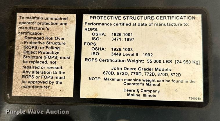 image for item DV1848 2008 John Deere 770D motor grader