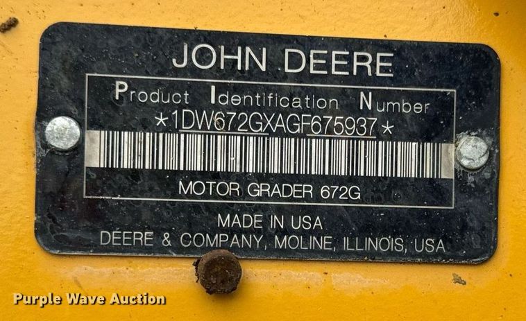 image for item DV1849 2016 John Deere 672G motor grader