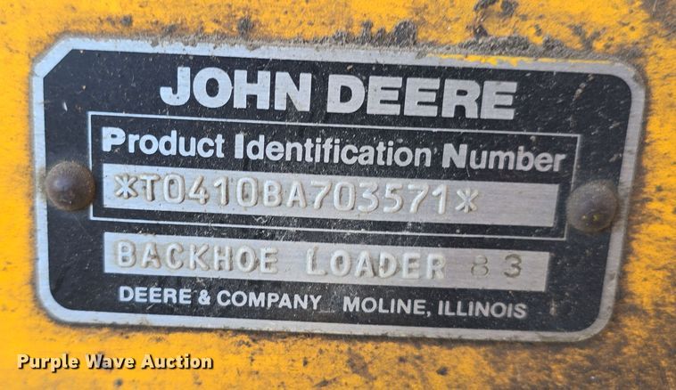 image for item DW3193 1983 John Deere 410B backhoe