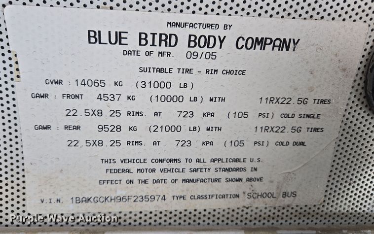 image for item ED2493 2006 Blue Bird school bus