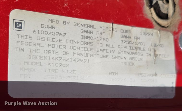 image for item EH8658 1995 Chevrolet K1500 pickup truck