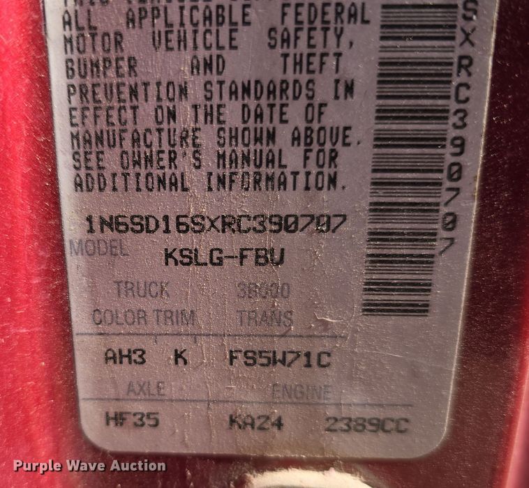 image for item EH8659 1994 Nissan XE King Cab pickup truck