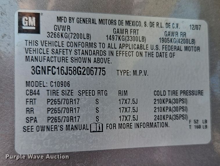 image for item EI8834 2008 Chevrolet Suburban 1500 SUV