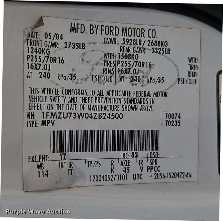 image for item EI8838 2004 Ford Explorer XLT SUV