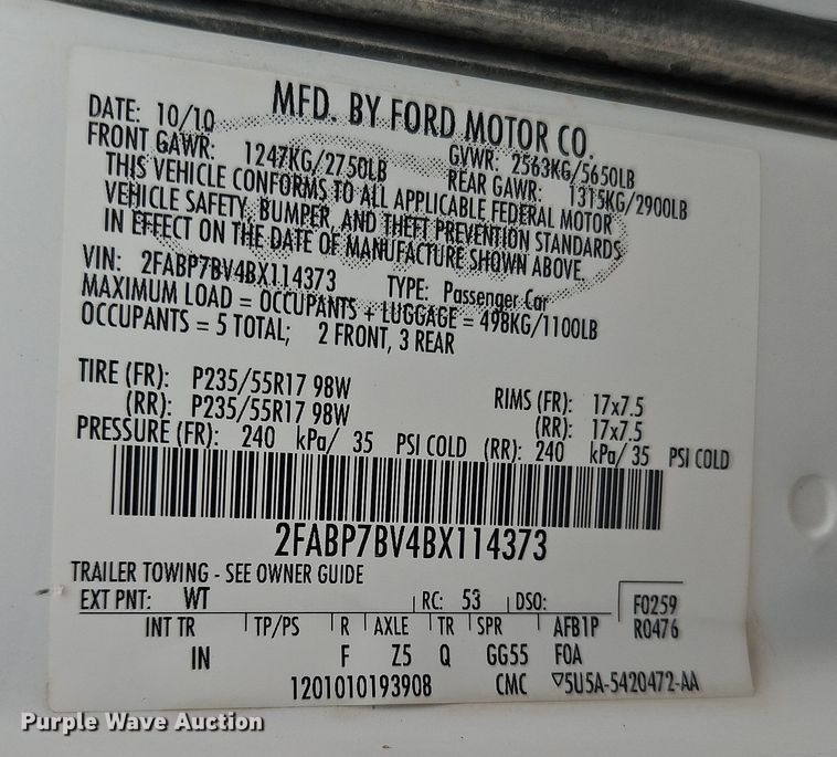 image for item EI8849 2011 Ford Crown Victoria Police Interceptor 