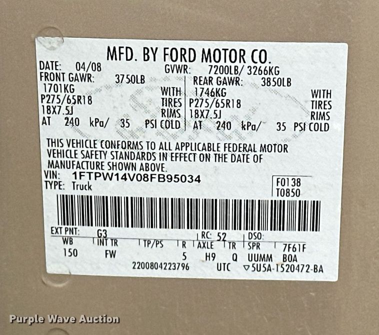 image for item EK0420 2008 Ford F150 SuperCrew pickup truck