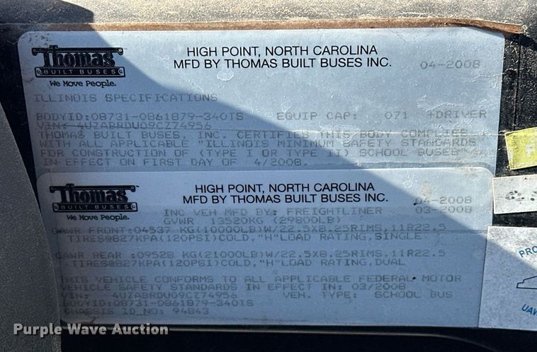 image for item EK0443 2009 Freightliner  Saf-T-Liner C2 school bus