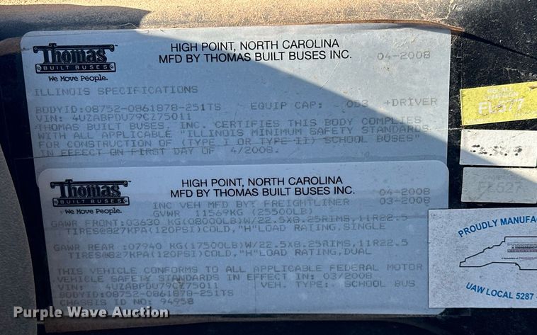 image for item EK0444 2009 Thomas Built Saf-T-Liner C2 school bus