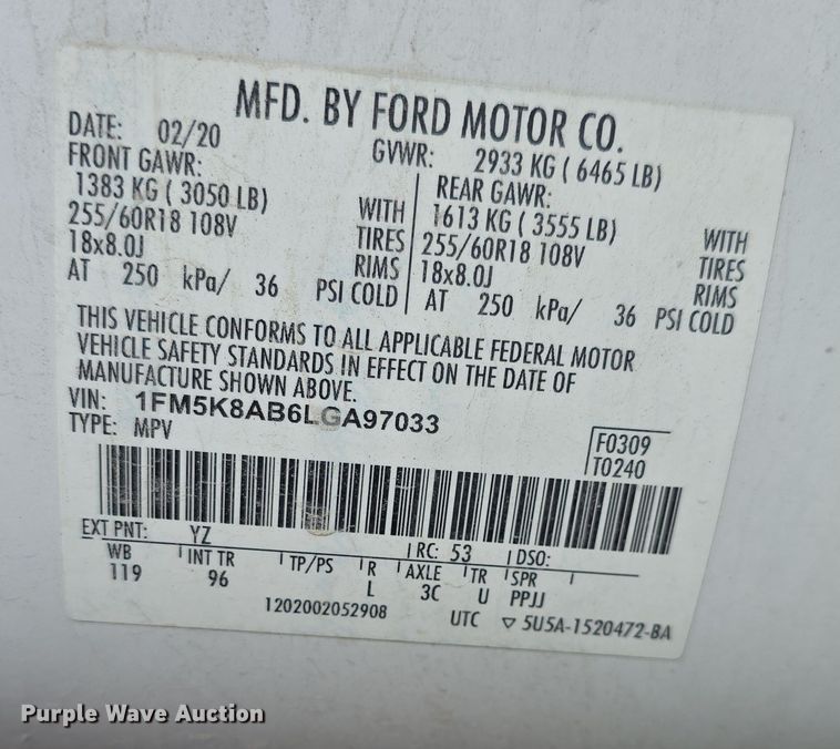 image for item EK5020 2020 Ford Explorer Police Interceptor SUV