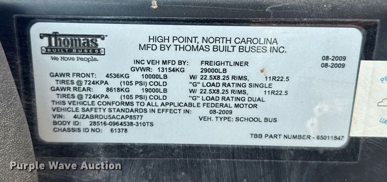 image for item EM3568 2010 Thomas Built school bus