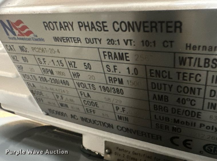 image for item EN5191 Smith Electric Motorworks RTG256 rotary three phase converter