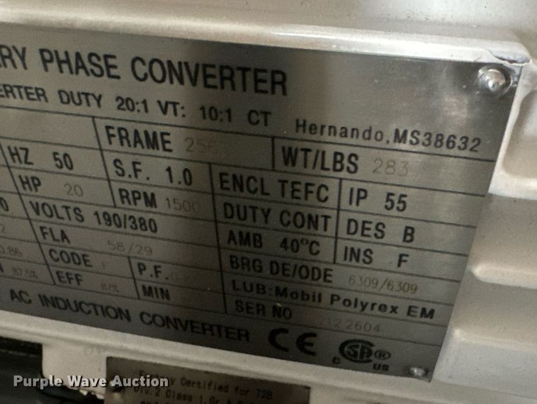 image for item EN5191 Smith Electric Motorworks RTG256 rotary three phase converter