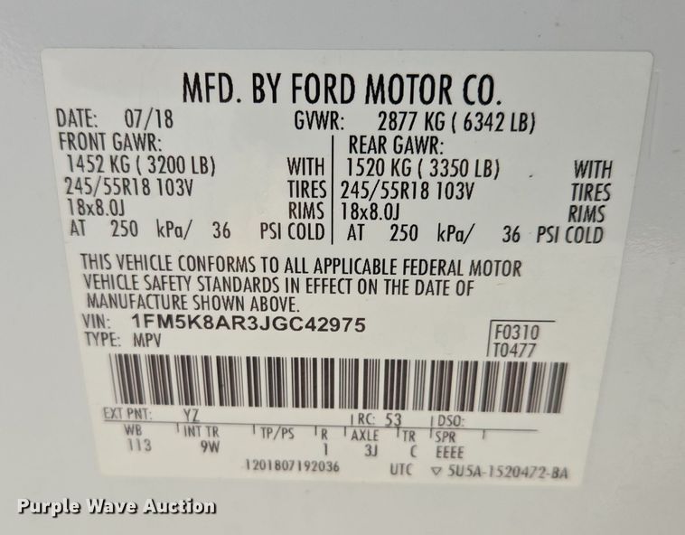 image for item EQ6731 2018 Ford  Explorer Police Interceptor SUV