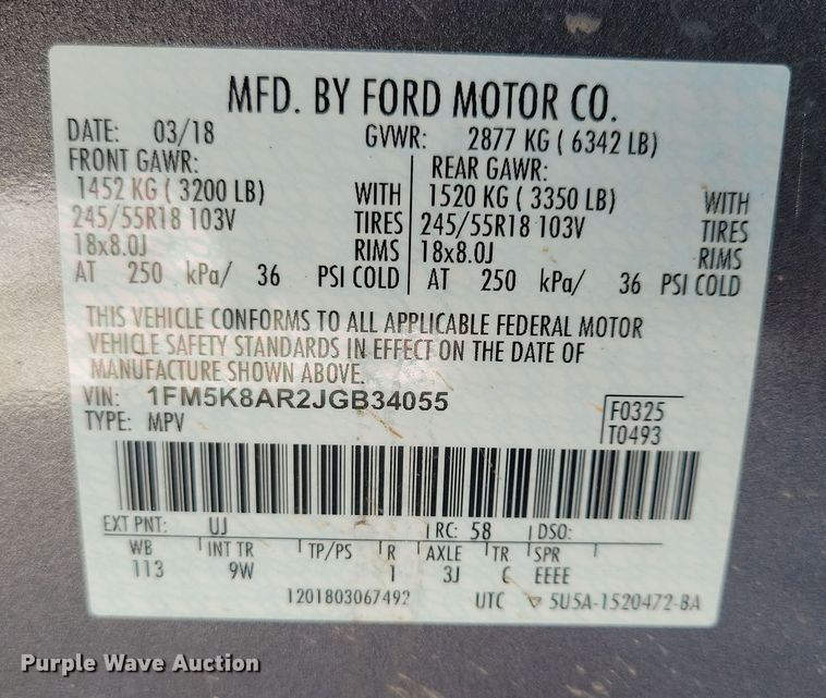 image for item NB9831 2018 Ford Explorer Police interceptor SUV