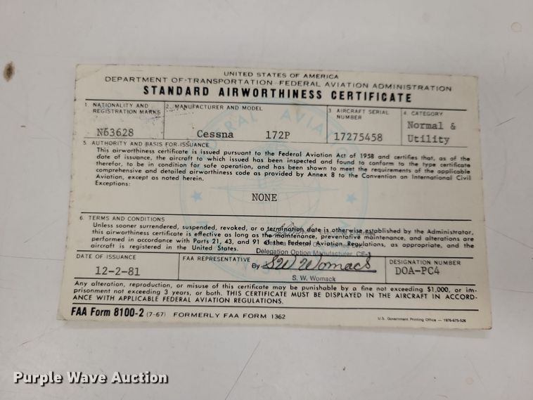 image for item NB9846 1982 Cessna 172P Skyhawk II airplane