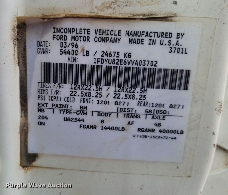 image for item NB9862 1997 Ford L8000 sewer jetter truck