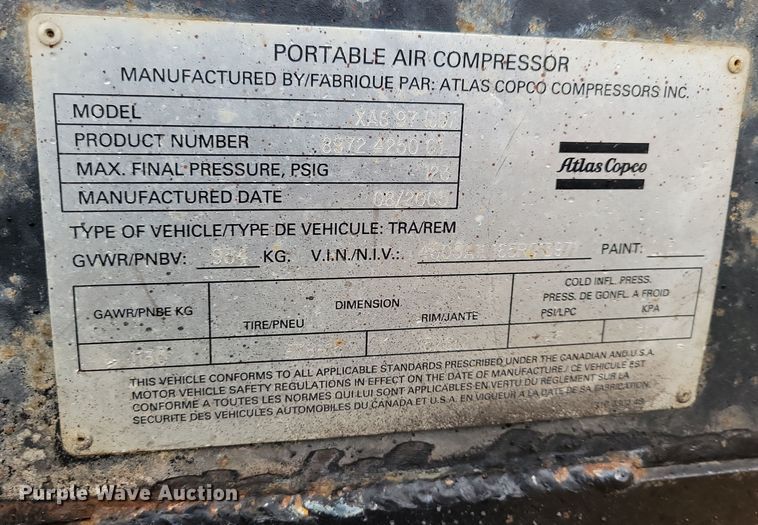 image for item NB9872 2005 Atlas Copco XAS 97 air compressor