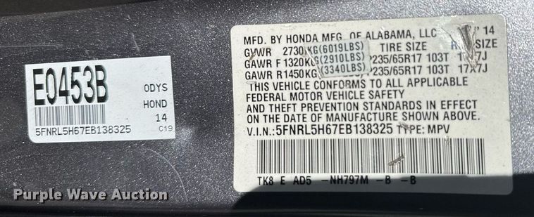 image for item NN9594 2014 Honda Odyssey van