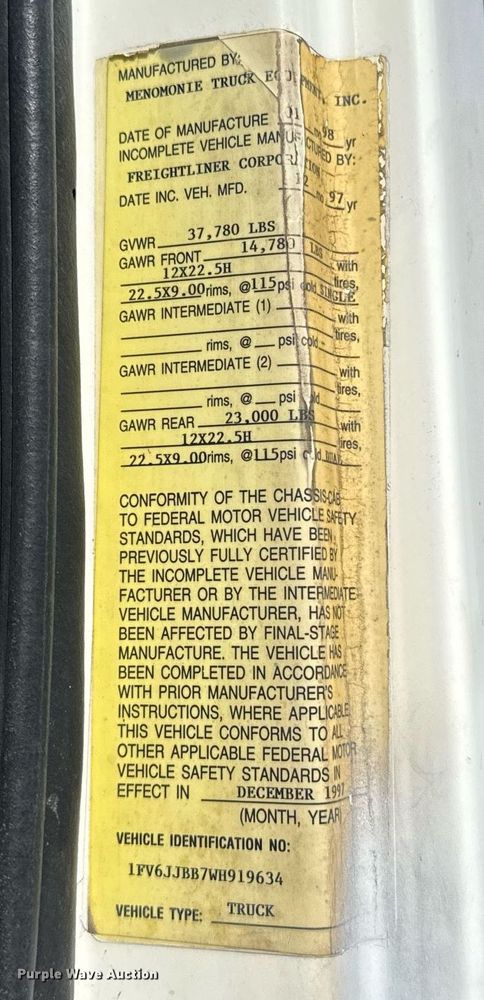 image for item NN9625 1998 Freightliner FL80 dump truck