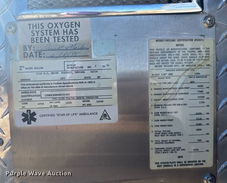 image for item NN9634 1994 Ford E350 ambulance