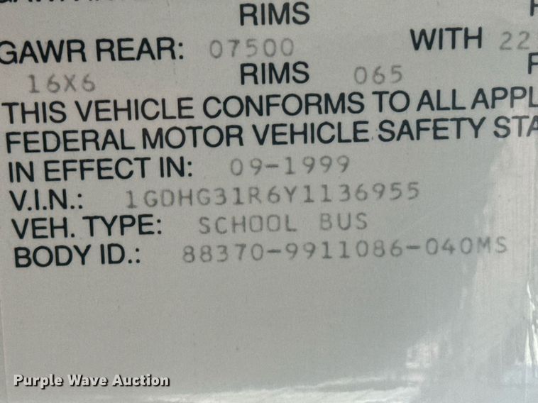 image for item NN9637 2000 GMC Magnavan school bus