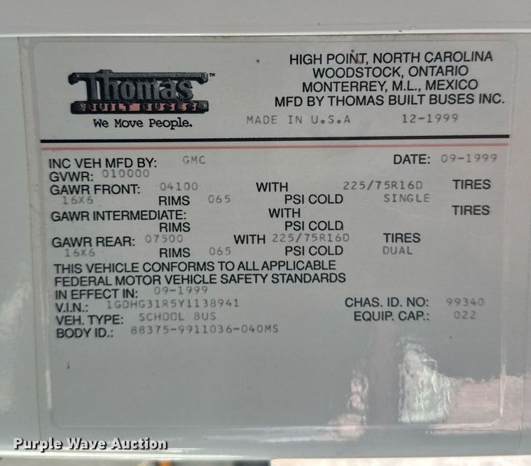 image for item NN9638 2000 GMC Magnavan school bus