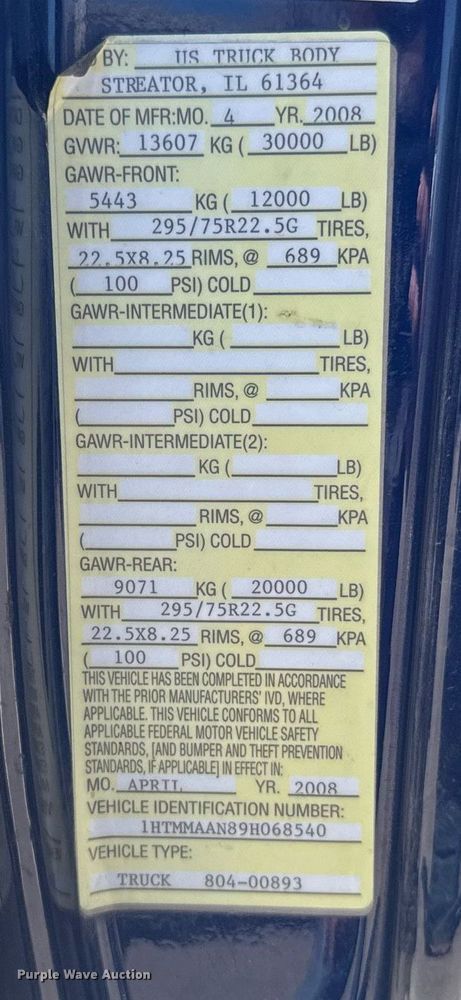 image for item NN9640 2009 International DuraStar 4300 dump truck