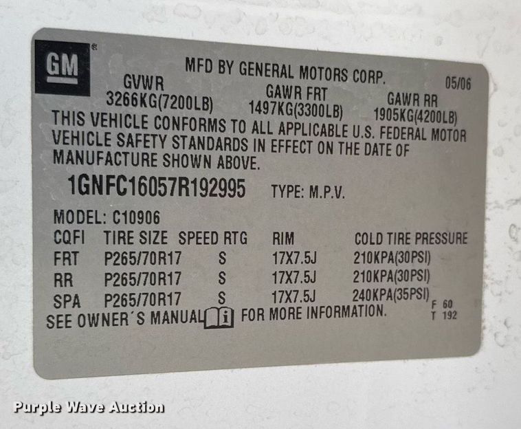 image for item NN9642 2007 Chevrolet Suburban 1500 SUV