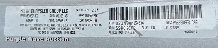 image for item NN9645 2010 Chrysler Sebring 