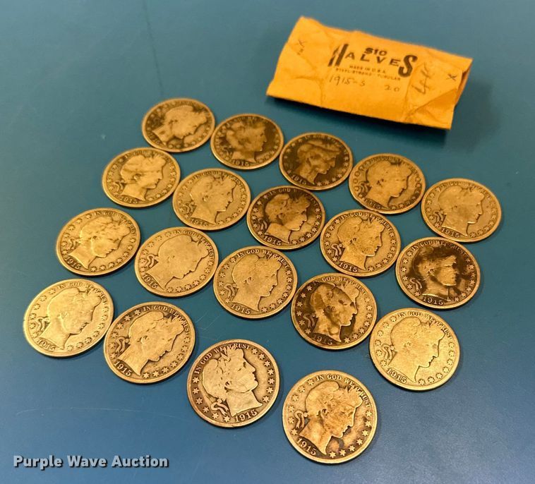 image for item NO9671 (19) 1915 Barber half dollar silver coins