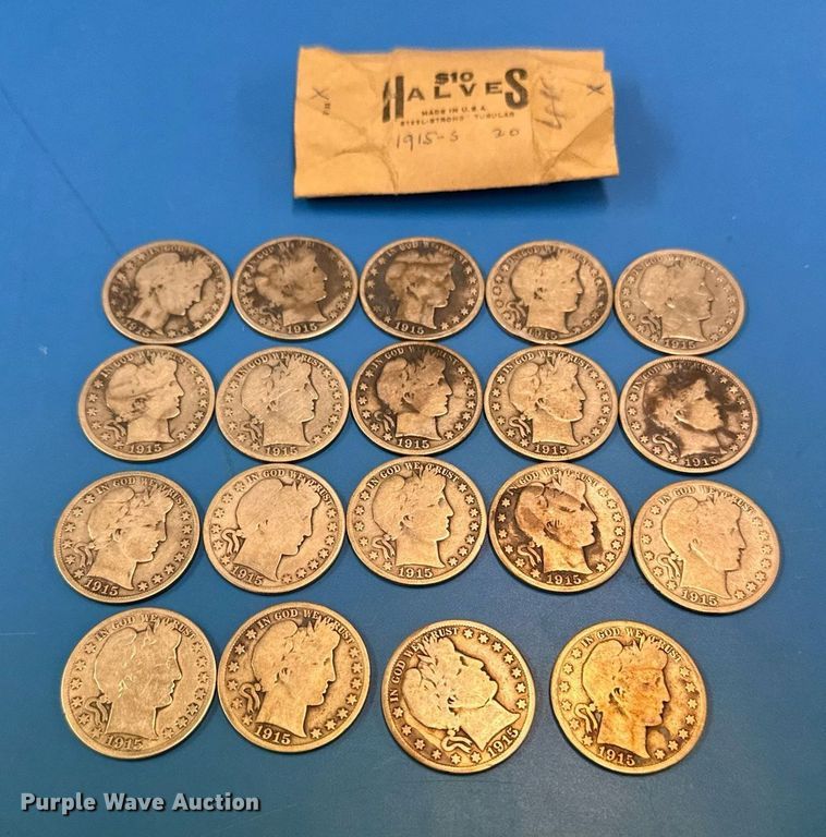 image for item NO9671 (19) 1915 Barber half dollar silver coins