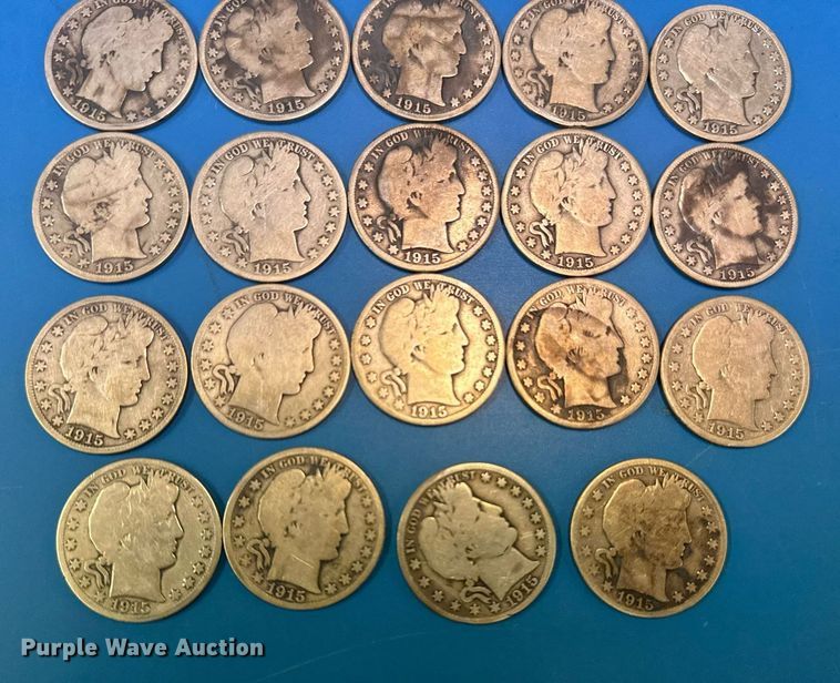 image for item NO9671 (19) 1915 Barber half dollar silver coins
