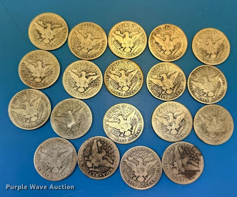 image for item NO9671 (19) 1915 Barber half dollar silver coins
