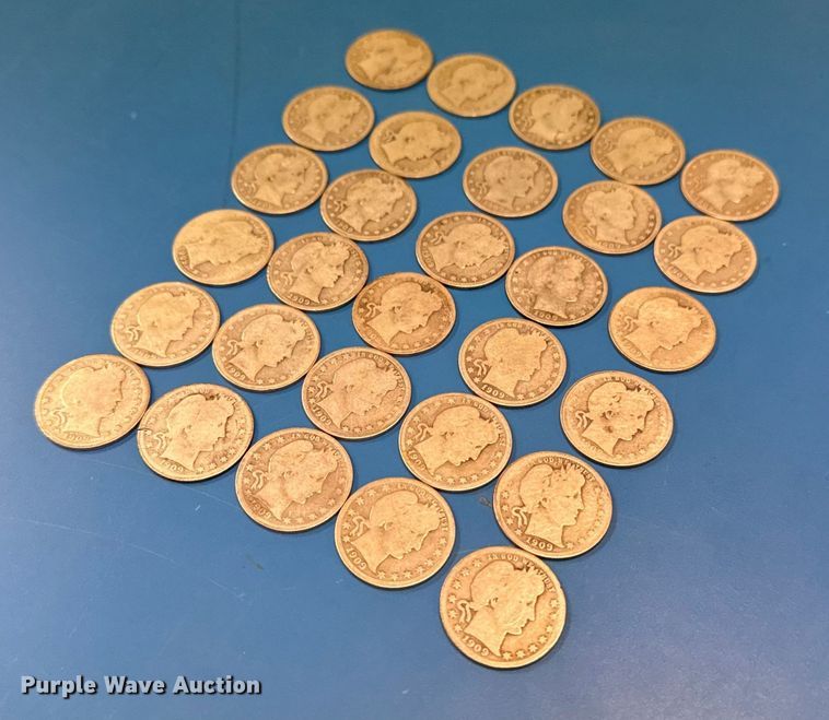 image for item NO9672 (30) 1909 Barber quarter dollar silver coins