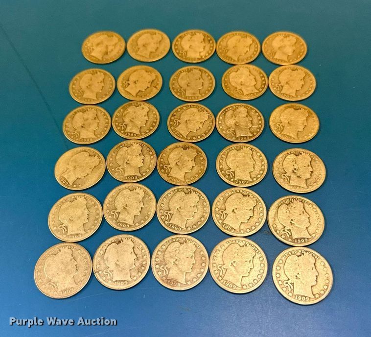 image for item NO9672 (30) 1909 Barber quarter dollar silver coins