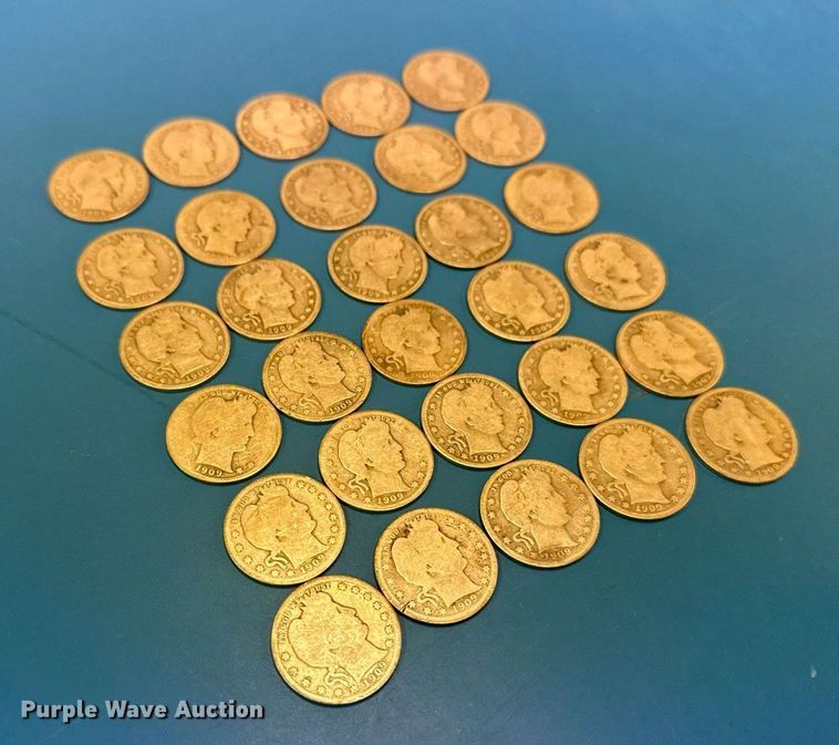 image for item NO9672 (30) 1909 Barber quarter dollar silver coins