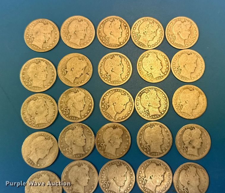 image for item NO9672 (30) 1909 Barber quarter dollar silver coins